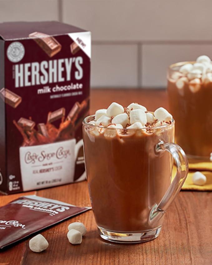 Candy Shop Cocoa HERSHEY’S Milk Iced Cocoa Mix, 1.25oz, 24 Pack | HERSHEY’S milk chocolate cocoa mix with rich, creamy chocolate flavor; just add water for smooth hot or iced drinks anytime