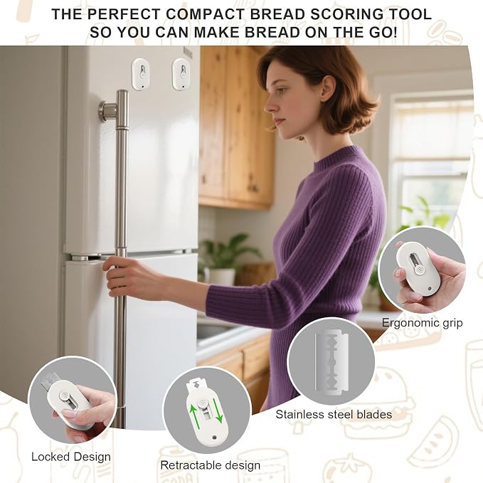 Herda Magnetic Bread Lame Dough Scoring Tool, Extractable Bread Scoring Tool With 5 Bread Razors & Scoring Patterns Booklet, Professional Bread Baking Scorer for Sourdough Bread, Baguette, Rye Bread