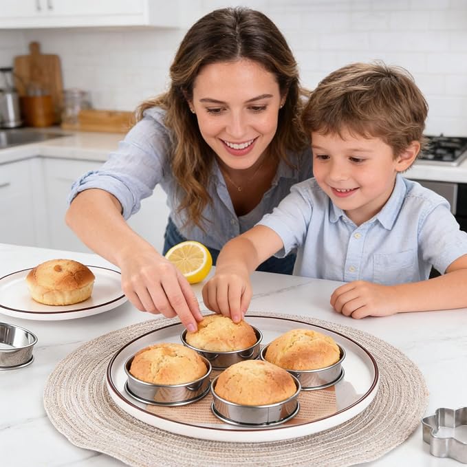DATANYA 12Packs English Muffin Ring 3.15 Inch Crumpet Rings Stainless Steel Double Rolled Tart Rings, Round Metal Cooking Pastry Ring Molds for baking
