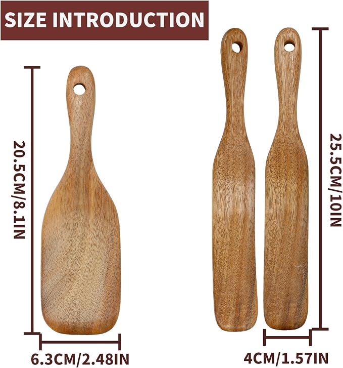 3 Pack Wooden Spurtle Blender Spatula Set for Sourdough Mixing, Bread Stirring, and Cooking, Non-Scratch Dough Scraper and Jar Mixing Tool, Ergonomic Design for Baking and Canning