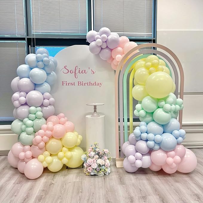 Pastel Rainbow Balloons Arch Kit 174pcs, Macaron Assorted Colorful Spring Balloon Garland Kit for Spring Easter Baby Shower Wedding Gender Reveal Anniversary Birthday Party Decorations