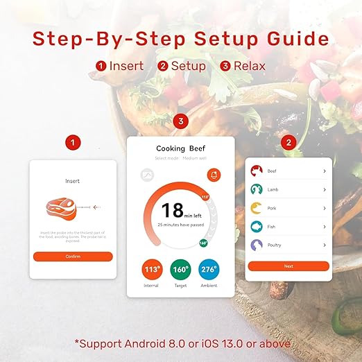 Wireless Bluetooth Meat Thermometer Digital, Smart AI Powered Cooking Thermomer with APP Control, IP69 Waterproof Meat Probe for BBQ, Oven, Grill, Smoker (S Pro)