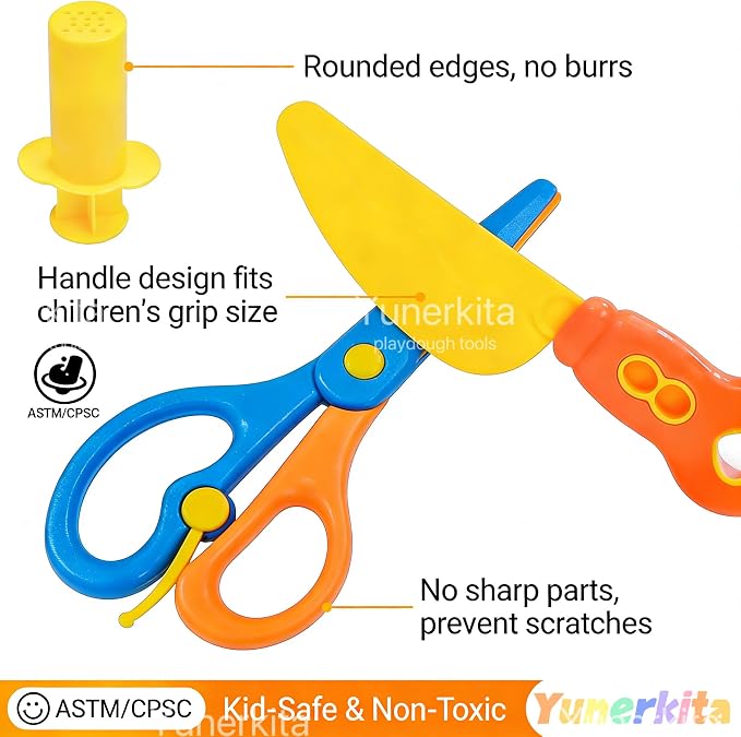 Playdough Tool Set, 24 Pcs Dough Tools Sets for Kids Ages 4-8, Dough Accessories Includes Cutters Roller, Rolling Pins, Safety Scissors, Plastic Knife, Plastic Rollers