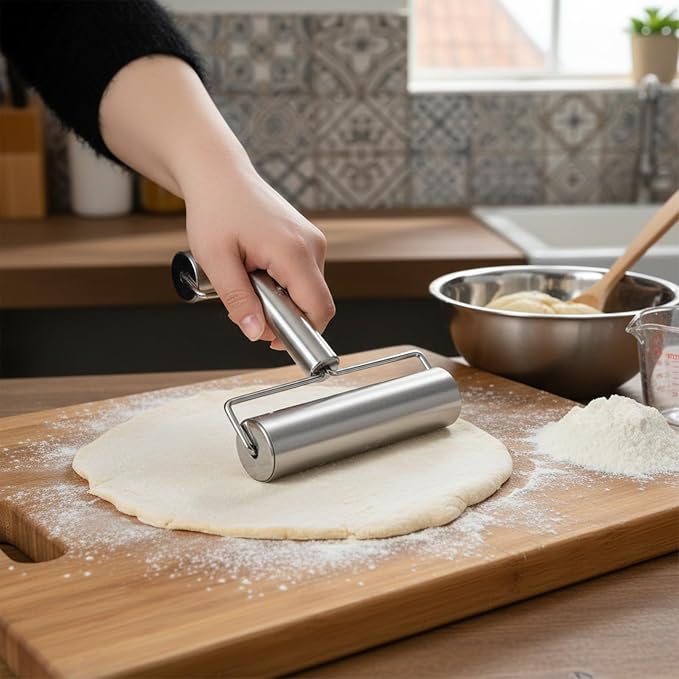 Pizza Roller Stainless Steel Small Rolling Pin Smooth Non Stick Dough Baker Roller Set Metal Kitchen Utensils for Home Kitchen Baking Dough Pie Pastries Pasta Cookies