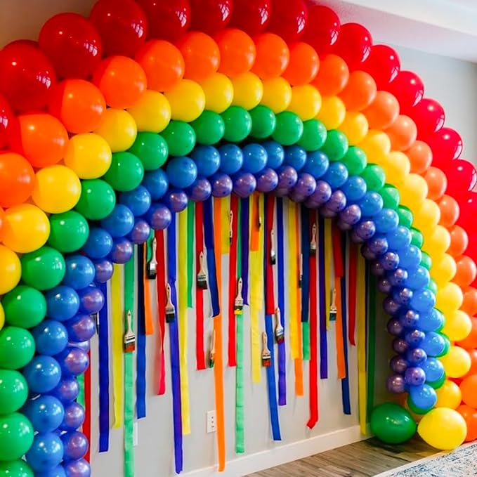 PartyWoo Assorted Colors Rainbow Balloons 100pcs 12 Inch Multicolor Colorful Primary Color Balloon for Graduation Baby Shower Unicorn Fiesta Flower Spring Rainbow Theme Birthday Party Decorations