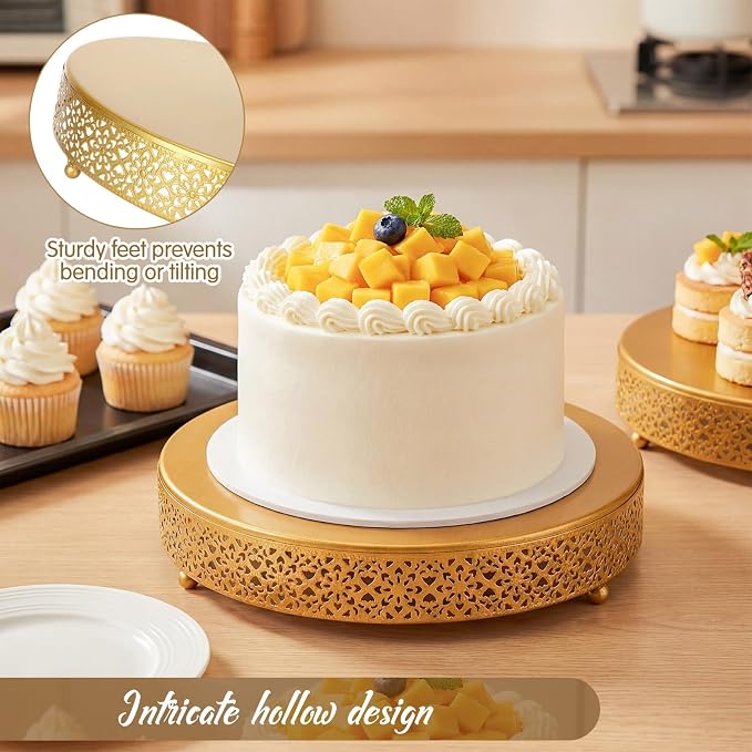 Wenqik 2 Pack Cake Stand Set, 14/16 Inch Metal Cupcake Dessert Stand Decorative Round Elegant Cake Display for Weddings Party Baby Showers Birthday Anniversary, Gold