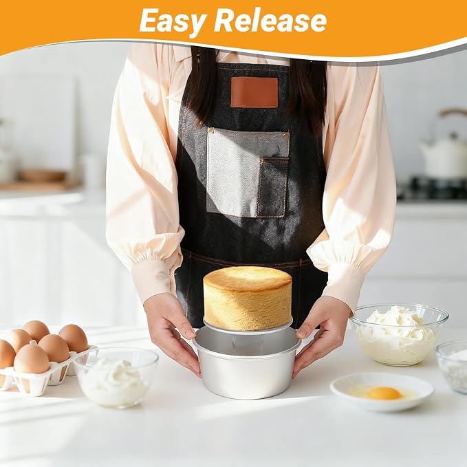 Beasea 6 Inch Round Cake Pan Set of 2, Nonstick Aluminum Alloy Cheesecake Pan with Removable Bottom for Oven Baking
