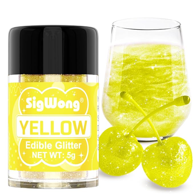 Yellow Edible Glitter - 5g Food Grade Cake Decorating Shimmering Glitter, Edible Sprinkle Luster Dust for Drinks, Chocolates, Fondant, Strawberries, Cupcakes, Candy, Easter Cookie - Vegan