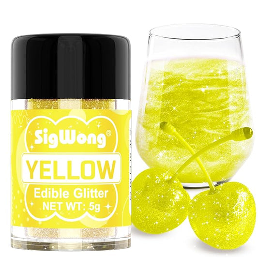Yellow Edible Glitter - 5g Food Grade Cake Decorating Shimmering Glitter, Edible Sprinkle Luster Dust for Drinks, Chocolates, Fondant, Strawberries, Cupcakes, Candy, Easter Cookie - Vegan
