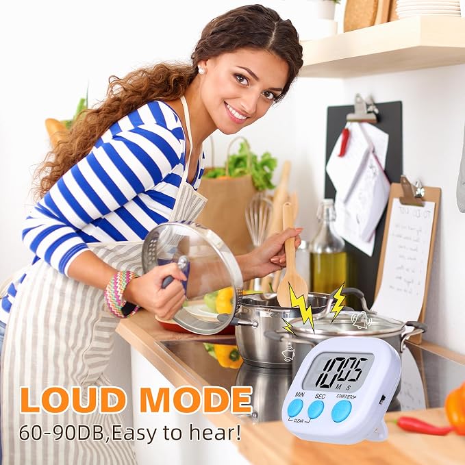 12 Pack Digital Kitchen Timers for Cooking, Small Magnetic Countdown Classroom Timer for Teachers Kids, Big Digits Loud Alarm Backing Stand Timers for Kitchen, Shower, Study, Work, Exercise Training