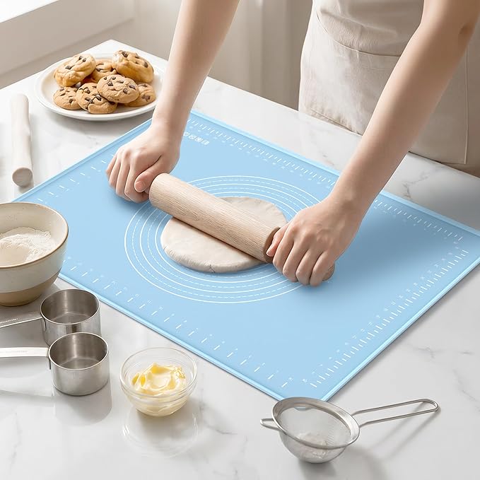 Silicone Baking Mat 20x16 Inches | Extra Thick Dough Rolling Mat with Measurements and Edge Heightening | Non-Stick Food Grade Pastry Mat for Pastry, Bread, Cookies, Pizza, Fondant & Pasta