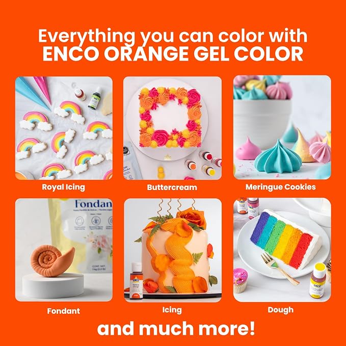 ENCO Food Coloring Gel Orange 1.41 oz (40g) Concentrated, Vegan