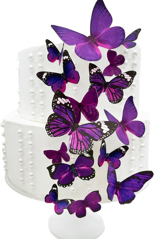 Sugar Robot Inc. Edible Butterflies for Cake Decorating - Assorted Sizes, Premium Crafted in the USA - Butterfly Cake Toppers & Cupcake Decorations (Royal Purple)