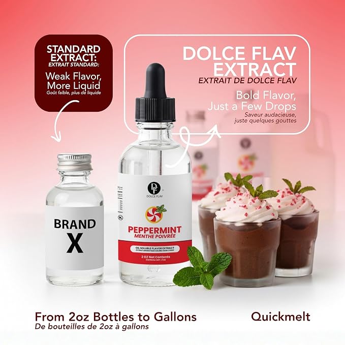 Dolce Flav Natural Peppermint Extract – 2 Ounce Oil-Soluble Kosher, Sugar-Free, Concentrated Pure Mint Flavor for Hard Candy, Chocolates & Baking, Includes Measured Dropper
