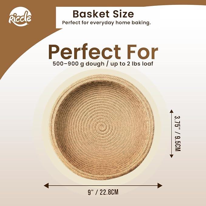 Riccle Cotton Rope Banneton Bread Proofing Basket Set, 9 Inch Round Bread Basket with Liners & Covers for Artisan Bread Baking, Sourdough Bread Baking Supplies