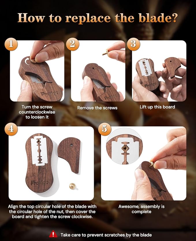 Bread Lame, Scoring Tool for Sourdough with 5 Retractable Razor Blades, Professional Dough Scorer with Magnetic Safety Design, Bread Slashing Tool, Sourdough Knife Supplies for Baking (Walnut)