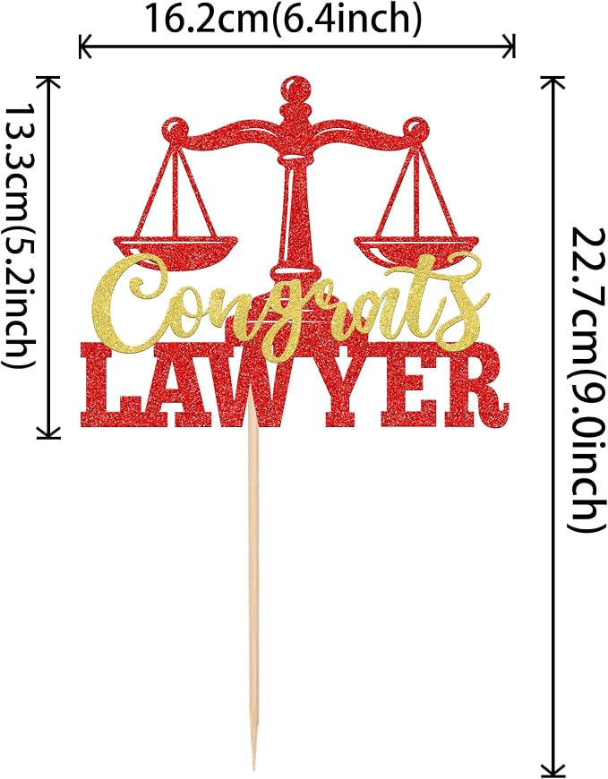 1 Pack Congrats Lawyer Cake Topper Glitter Class of 2026 Law School Survivor Cake Pick 2026 Graduation Cake Decorations for 2026 Lawyer Graduation Party Supplies Red Gold