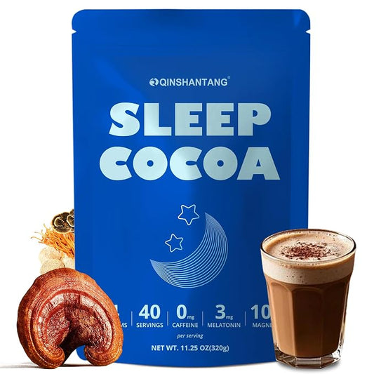 Mushroom Hot Cocoa for Sleep, 40 Servings, Mushroom Hot Chocolate Powder, 14 Mushroom Blend with Magnesium Glycinate, Melatonin, L-Theanine, GABA | Relaxation Calm Aid | Vegan, Keto-Friendly, Gluten-Free
