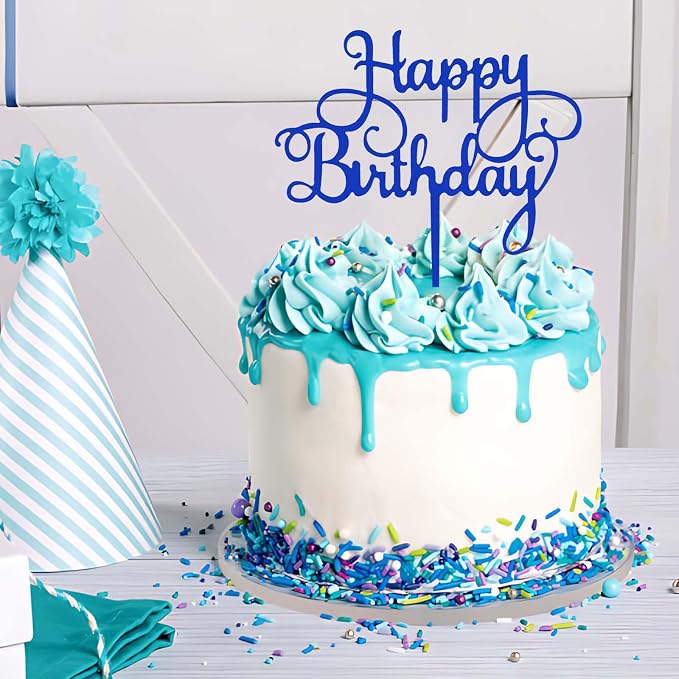 ZHENGYE Happy Birthday Cake Topper Decoration For Birthday Decorations Supplies(Blue)