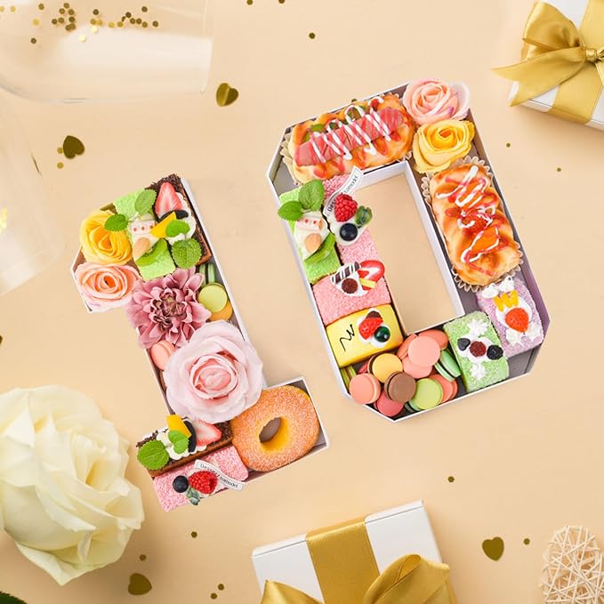 10 Set Cardboard Number for Charcuterie 10.2'' Fillable Tray Charcuterie Paper Box for 10th Birthday Anniversary Party Decorations Chocolate Candy Cupcake Container