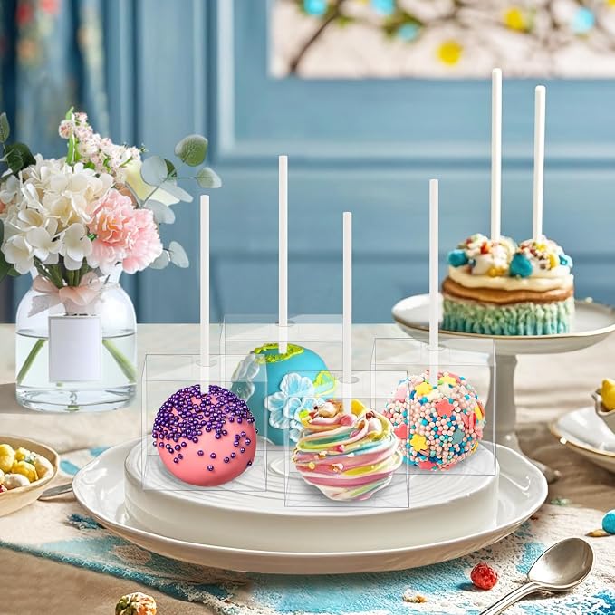 MGWOTH 100 Set Cake Pop Boxes with Paper Sticks Kit: Clear Gift Container with Holes for Candy, Macaron, Lollipop Packaging, Mini Plastic Cakepop Wrapping for Wedding Party Birthday Christmas