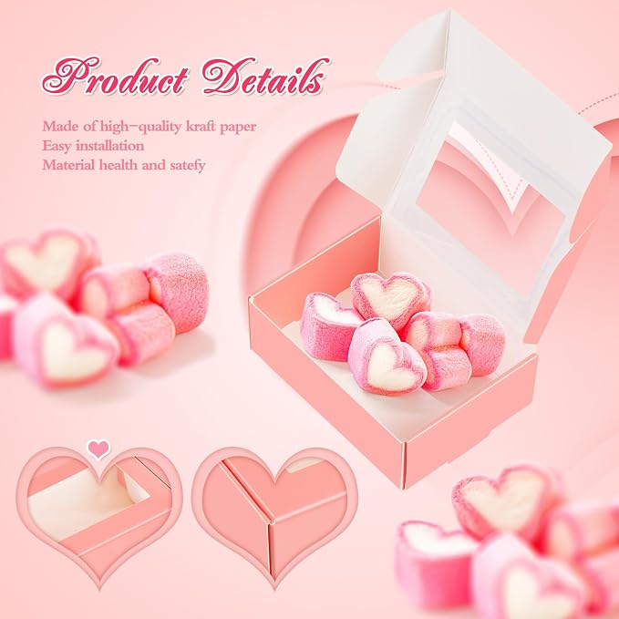 Zonon 60 Pcs Soap Boxes for Homemade Packaging, Mini Kraft Boxes with Window for Bakery Candy Soap Making Gift Packaging, 3.7x2.6x1.4 Inch (Pink)