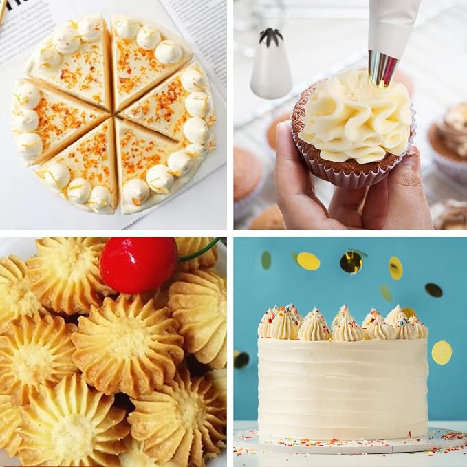 Large Piping Tips Set, 5pcs Stainless Steel Cake Decorating Tips for Cake Icing, Cupcakes, Cookies, Desserts, and Cake Decorating Molds, Include 2 Curved Teeth, 2 Straight Teeth, 1 Round Tip