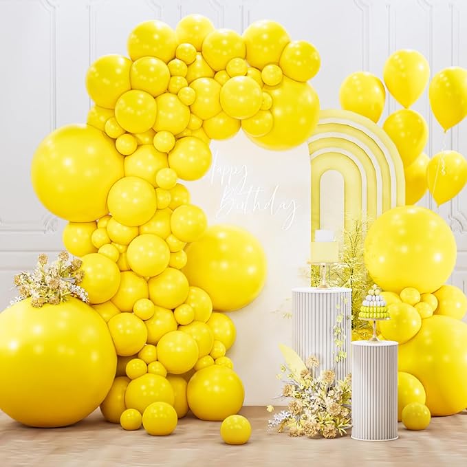 PartyWoo Yellow Balloons 127pcs Different Sizes of 18 12 10 5 Inch Matte Yellow Latex Balloon Arch Kit Garland for Easter Bee Baby Shower Sunflower Birthday Graduation Party Decorations Yellow-Y55