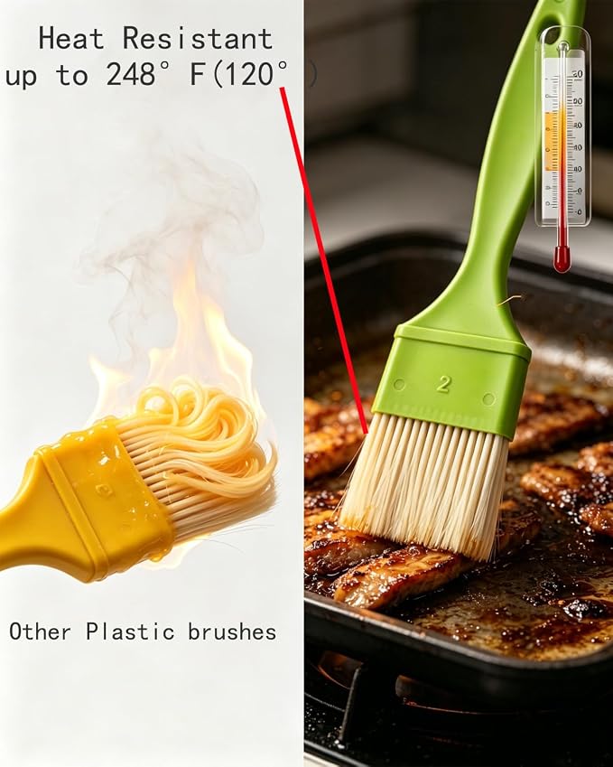 Pastry Brush-Basting Brush Food Grade for Cooking Baking BBQ | Heat Resistant 248° F Baster Brush, Non-Shed, Easy Clean, Dishwasher Safe, Ideal for Butter Oil Marinade Sauce