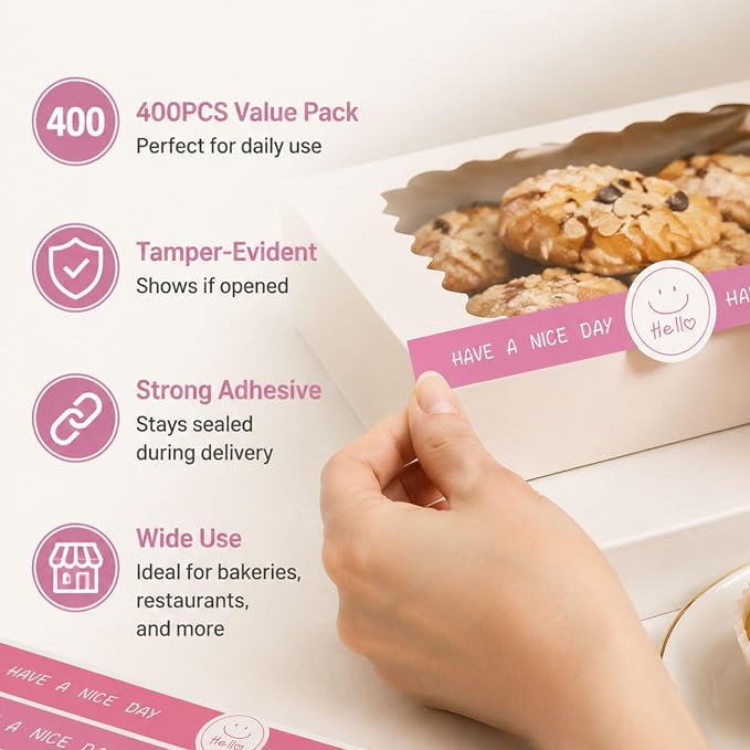 400PCS Tamper Proof Stickers for Food Packaging, 8 x 0.8 Inch Seal Stickers for Food Delivery, Tamper Seal Stickers Home Bakery Supplies