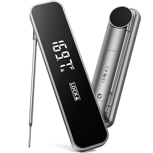 0.3 Sec Instant Read Meat Thermometer, Waterproof Digital Thermometer for Grilling, BBQ, Air Fryer, Smoker, Candy, Kitchen Gadgets, BBQ Essentials, Gift for Dad, Men, Grey