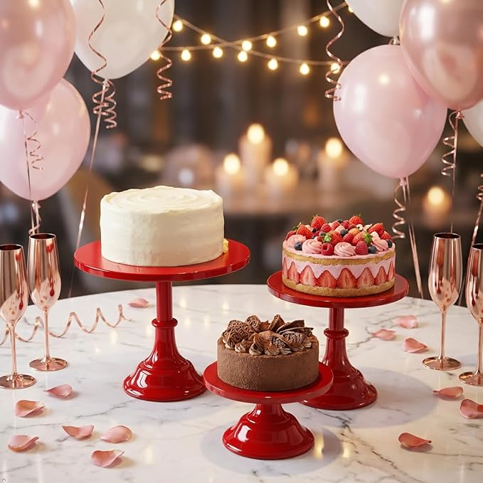3 Pcs Metal Cake Stand Set 8/10/12 inch Dessert Table Display Perfect for Baby Shower Wedding Birthday (Red)