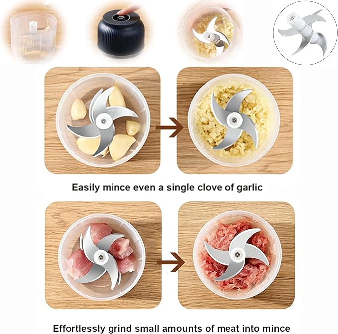 Electric Garlic Chopper, 400ML Upgrade Mini Food Processor & Food Chopper for Kitchen, Portable Cordless Garlic Mincer with 6 Stainless Steel Blades, for Garlic,Onion,Ginger,Chili,and Fruit (blue)