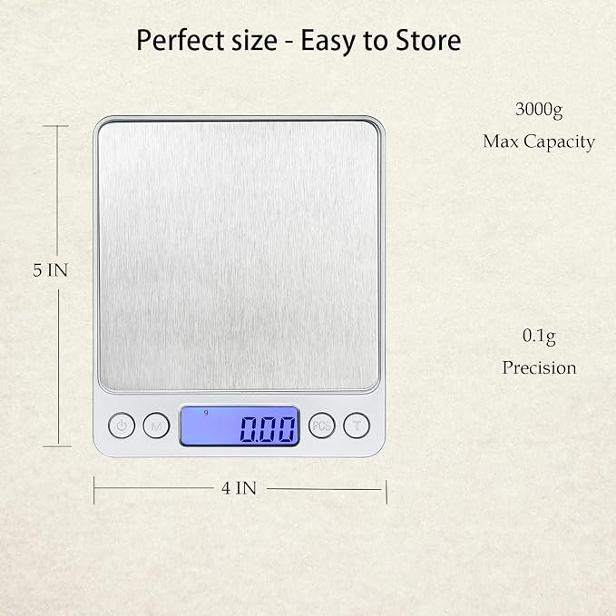 Food Scale, LZPGITGD Digital Kitchen Scale Weight Grams and OZ for Cooking Baking, Coffee, Loss Dieting, Jewelry and Meal Prep, 2 Trays, LCD, Auto Off, Tare Function, Stainless Steel(3000g/0.1g)