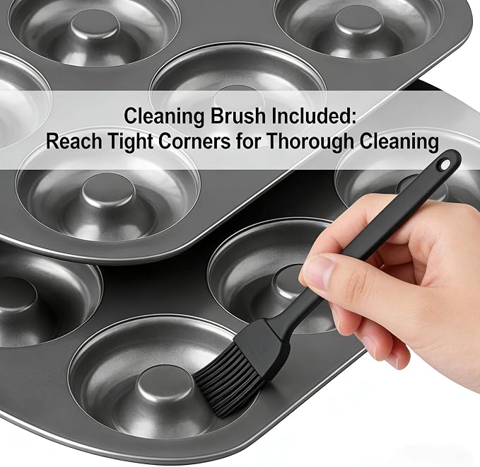 6-Cavity Donut Pan Molds Carbon Stee For Baking Pan, Nonstick & Dishwasher Safe 12.5 x 8.5” Doughnut Pan, Steel Donut Trays, Makes Perfect Bagels and Cake Donuts Cookies & Fondant