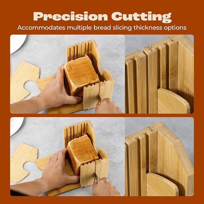 Piklohas 2025 Upgrade Bagel Slicer, Bamboo Bagel Cutter for Small and Large Bagels, Bread Slicer for Buns, English Muffins, 2 Adjustable Thickness, Anti-slip Mat, Ideal for Gift (No Knife)