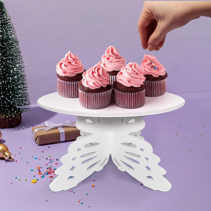 AOCEAN 12 Inch Butterfly Cake Stand, White PVC Butterfly Cake Holder Centerpiece for Birthday Wedding Baby Shower, Round Cupcake Dessert Stand for Party Table Decor