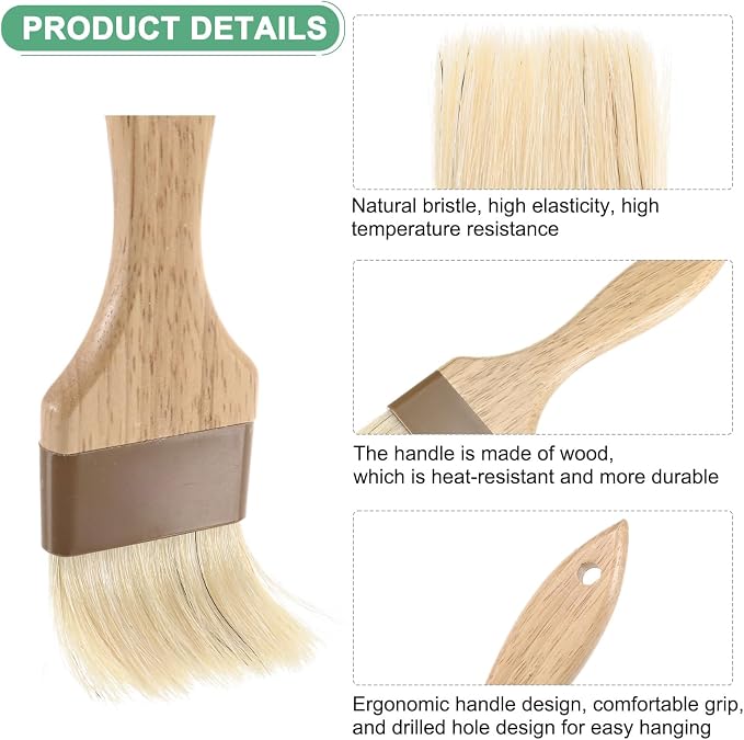 M METERXITY 2-Pack Pastry Brush, Wooden Handle Natural Bristle Basting BBQ Oil Brush for Cooking/Barbecue/Kitchen [2"]