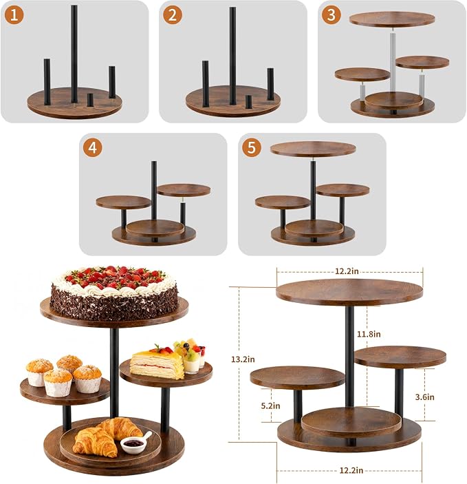 4 Tier Cupcake Tower Stand,360° Rotating Wood Cake Stand for 50 Cupcakes,Dessert Table Display Stands for Wedding Birthday Party Decoration Baby Shower Tea Party
