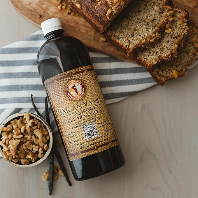 Pure Clear Mexican Vanilla Extract (33.81 fl oz)– Gluten-Free, Coumarin-Free Vanilla for Baking, Cakes, Cookies, Coffee & Desserts – Cold Pressed, Natural Vanilla