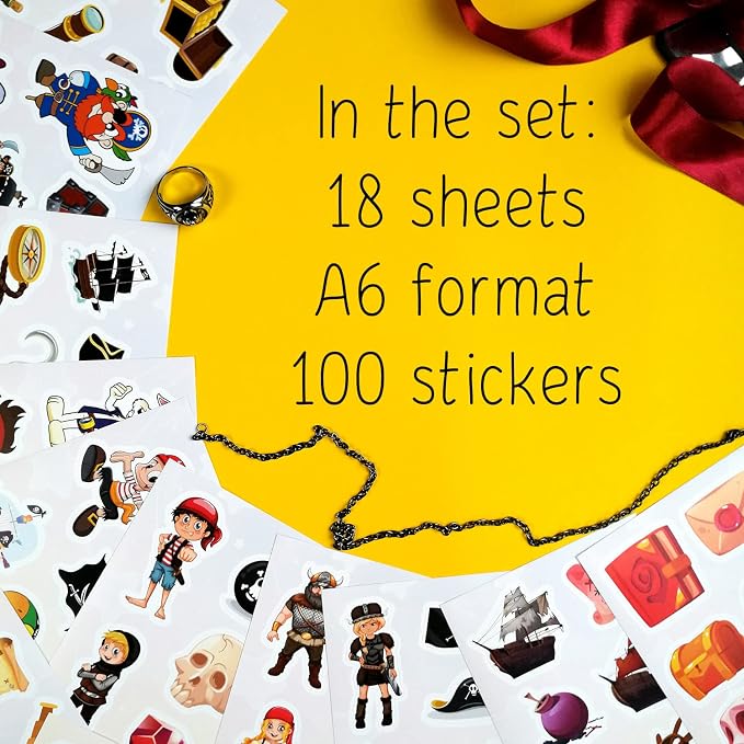 BulbaCraft 100Pcs Pirate Stickers, Skull and Crossbones Stickers, Pirate Party Supplies, Gifts for Women & Men