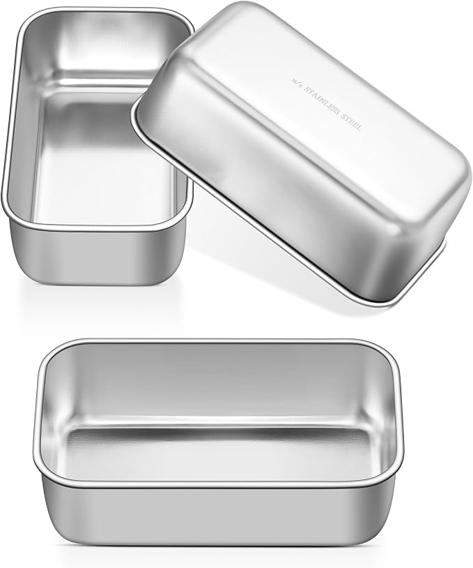 P&P CHEF Stainless Steel Mini Bread Loaf Pans, 3 PCS, Lasting & Rust-free | 6.3 x 3.5 Inch, Small Size for Air Fryer & Oven, Ideal for Bread, Meatloaf, Cake and Brownies, Food Grade, Dishwasher Safe