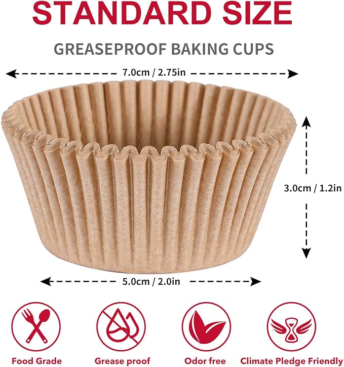 Caperci 300pcs Standard Cupcake Muffin Liners for Baking - Odorless Greaseproof Paper Muffin Baking Cups for Wedding Birthday Party Baby Shower Festivals (Natural)