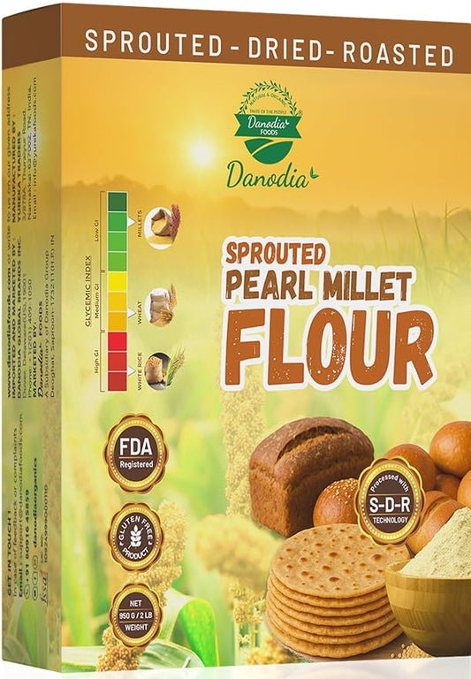Danodia Foods Organic Sprouted Bajra Pearl Millet Flour, 2 lb Pack | Roasted bajra atta for roti, bhakri, porridge, flatbread and baking; Gluten-Free; US pantry staple; Indian pantry recipes