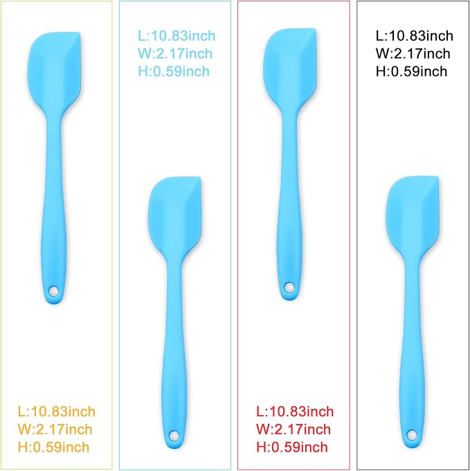 4‑Piece Silicone Spatulas Set Heat Resistant 600°F Seamless Steel‑Core Rubber Spatulas for Nonstick Cookware ALLWIN HOUSEWARE Uniform Length Kitchen Spatulas for Cooking & Baking, Blue