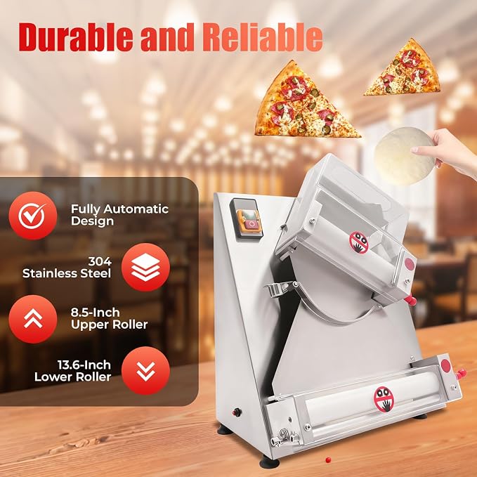 Pizza Dough Roller Sheeter, 4-12" Press Making Machine 370W 110V Electric Pizza Dough Roller Commercial Rolling Pin Pastry Press stainless Steel Dough Rollers for Pizza Bread & Pasta Maker