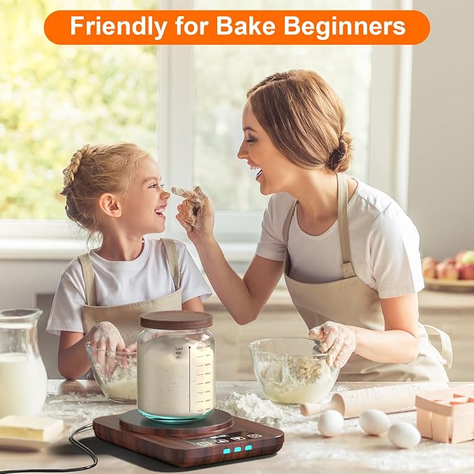 Sourdough Starter Warmer Mat - 24H Timer - Precise 1°F Thermostat Control (70-110°F) - Smart Memory Warming On/Off - Warming Heating Pad for Sour Dough Starter (Wood Grain)