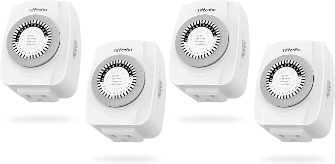 TiFFCOFiO Indoor Mechanical Outlet Timer, 3 Prong Timers for Electrical Outlets, 24-Hour Programmable Plug in Christmas Light Timer, ETL Listed (4 Pack)