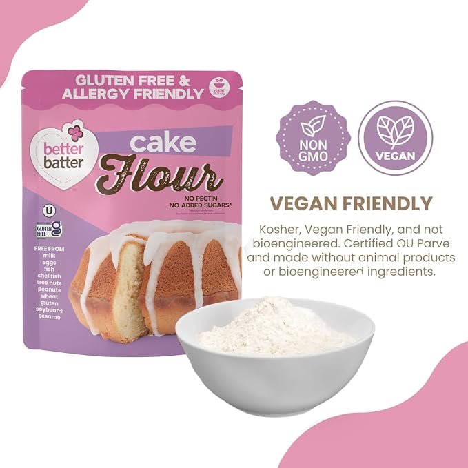 Better Batter Cake Flour - Award Winning Nutritious, Vegan, Allergen Free, Gluten-Free, Carb Rich, & Kosher - Cup for Cup Alternative All-Purpose Baking, Organic, Non-GMO, 4 lb