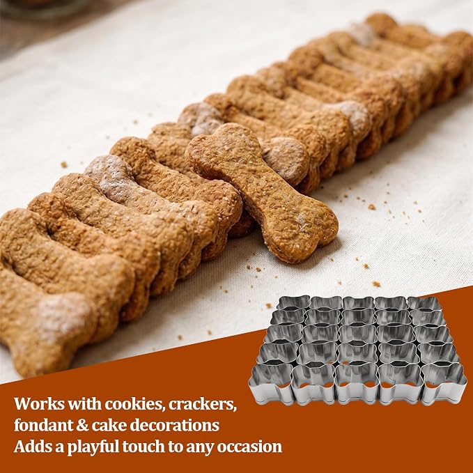 Bone Cracker Cutter Stainless Steel Cookie Cutter Mold, Makes 25 Mini Bone Biscuits at Once, Baking Tool for Party Snacks, DIY Gift Treats